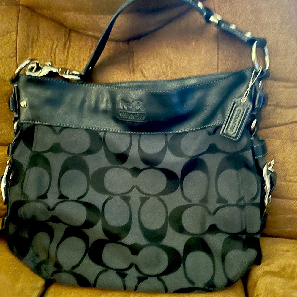 Xl Black Coach Zoe signature canvas hobo purse.